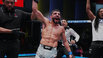 Amir Albazi of Iraq reacts after his victory against Kai Kara-France of New Zealand in a flyweight bout during the UFC Fight Night event at UFC APEX on June 03, 2023 in Las Vegas, Nevada. (Photo by Chris Unger/Zuffa LLC)